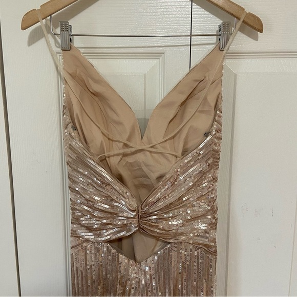 Andrea and Leo Couture Champagne Gold Open Back Sequins Maxi Gown Dress Size 6 - Picture 9 of 11